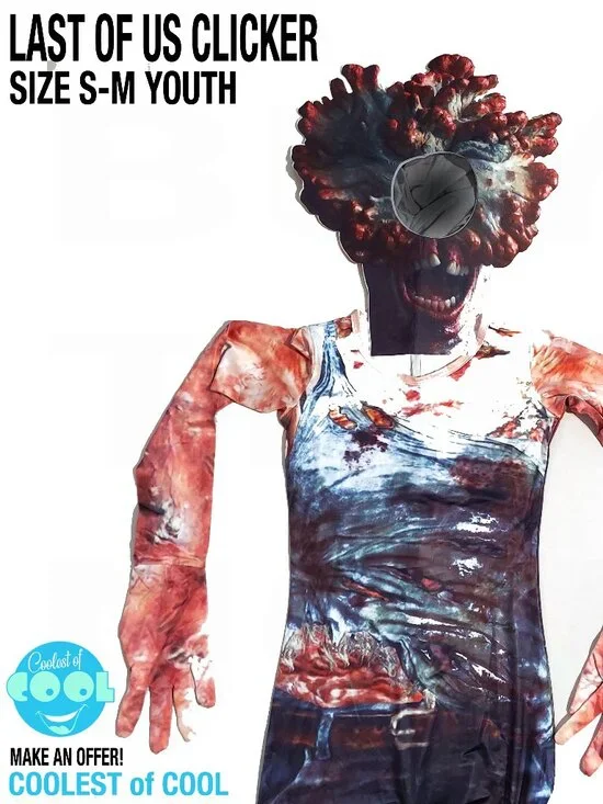 The last of us Clicker costume stretch suit and scary mask kids size S - M youth