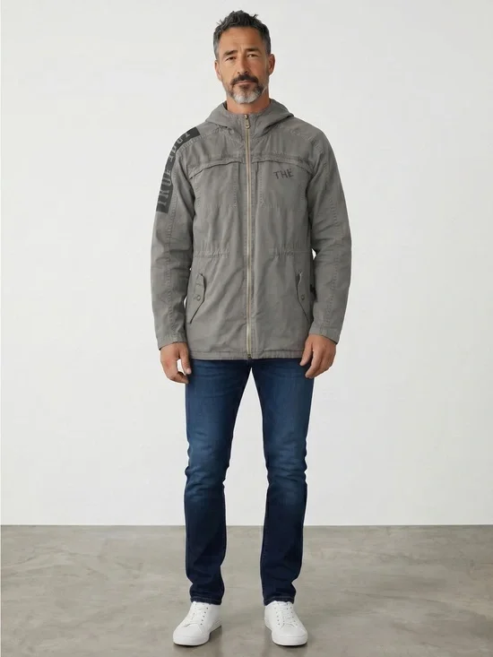 True Religion Men's Gray Military Hooded Field Jacket Size XXXL