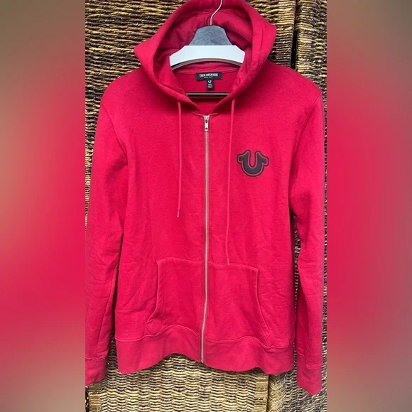 True Religion Red Zip-Up‎ Hoodie, Size: Medium