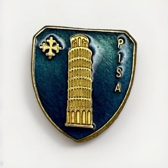 LEANING TOWER OF PISA. an Italy METAL FRIDGE MAGNET BLUE SHIELD TOURIST SOUVENIR