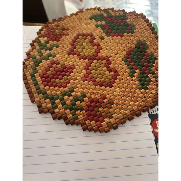 Vintage MCM Butterfly & Flower Wood Bead Hot Pad‎ Trivet 8