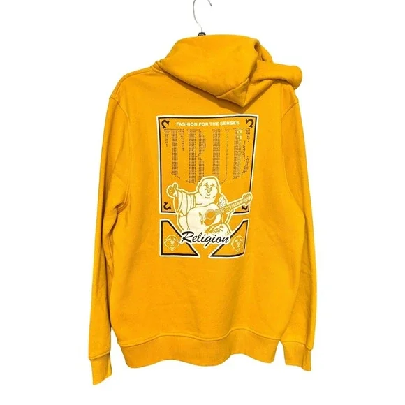 True Religion Men's XL Mustard Yellow Buddha Graphic Zip Hoodie NWT Streetwear