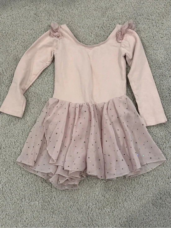 Girls Pink Sparkle Dance Leotard Dress - Long Sleeve Kids