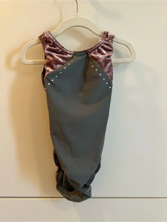 Jamwear Girls Velvet-Trim Grey and Mauve Gymnastics Leotard - YS