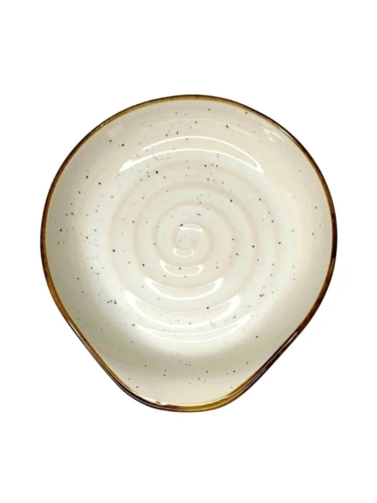 Old East Main Ceramic Spoon Rest - Speckled Cream with Brown Rim