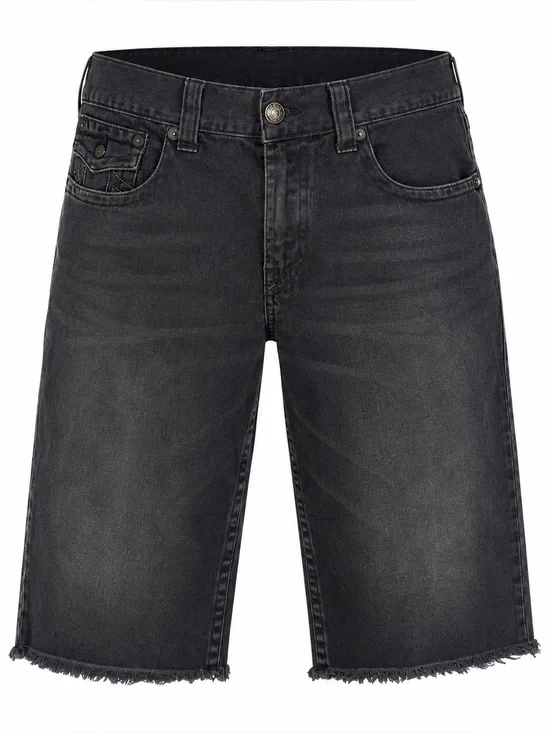 True Religion Straight Flap Black Denim Shorts Raw Hem 36 Faded Grunge Y2K Skate