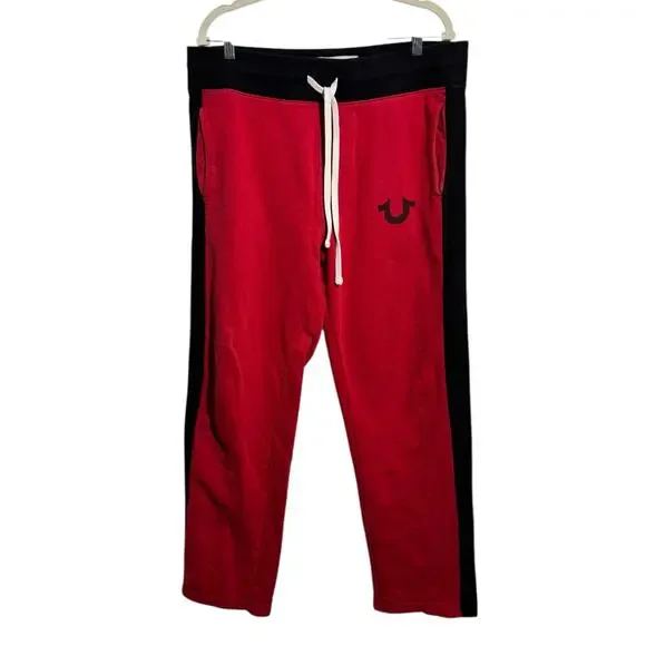 True Religion Y2K Sweatpants Men Large Red Black Color‎ Block Heavyweight Lounge