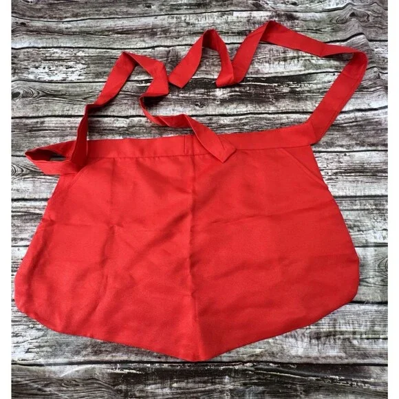 Half Bib Red Waist Apron Waitress Waiter Barista Workwear Costume