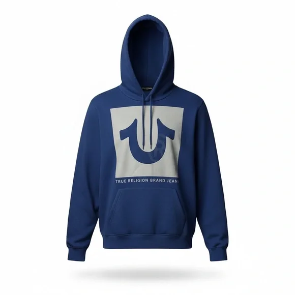NWT True Religion Pullover Hoodie Men’s Size‎ Large Blue Registered Rhinestones