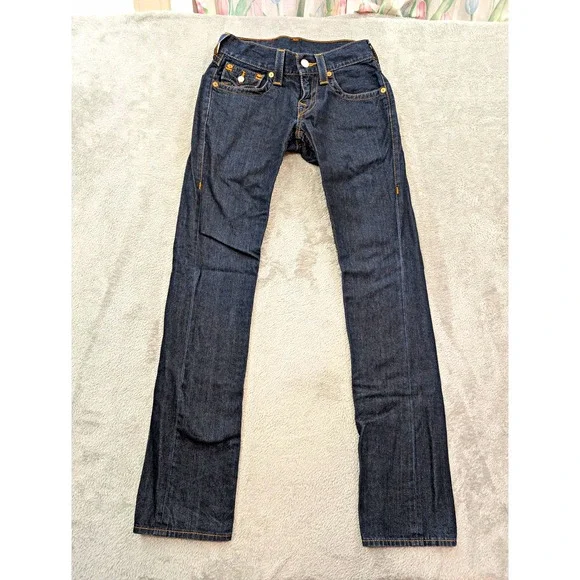 True Religion World Tour Dark Wash Blue Denim Straight Fit Low Rise Jeans