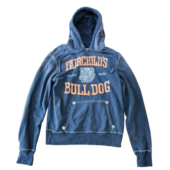 Vintage True Religion Hoodie Mens Medium Fairchilds Bulldog‎ Made in USA Y2K
