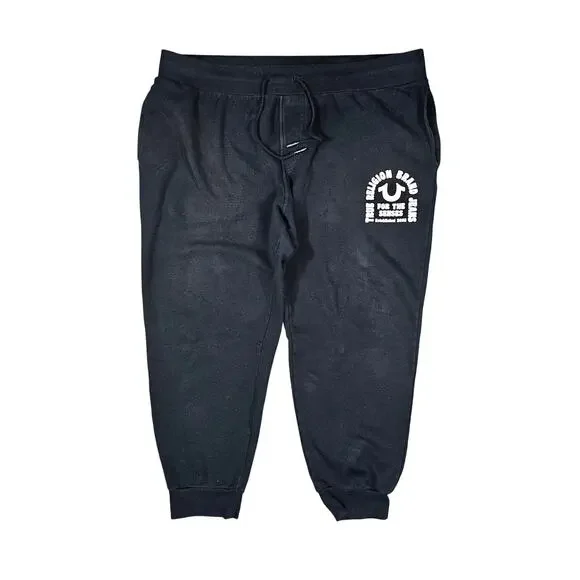 TRUE RELIGION MEN’S JOGGER SWEATPANTS – SIZE XXL – BLACK – CLASSIC LOGO PRINT