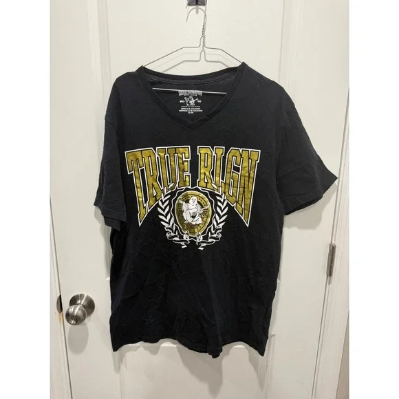 True Religion Mens T-Shirt Metallic Buddha Graphic Black XL