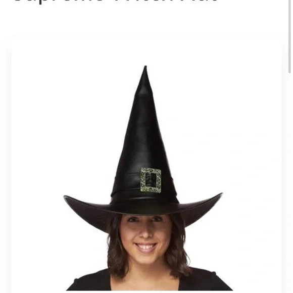 NEW Black Witch Hat with Gold Buckle - Faux Leather Costume