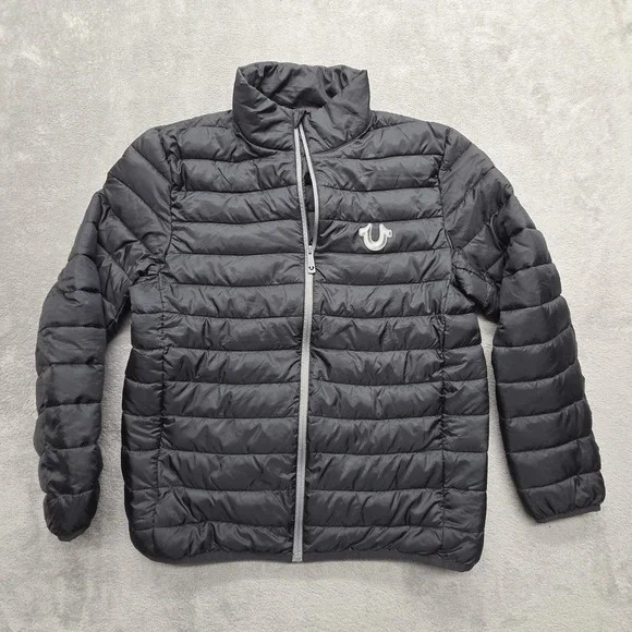 True Religion Jacket Mens M Black Puffer Light Insulated Lined Full Zip Pockets