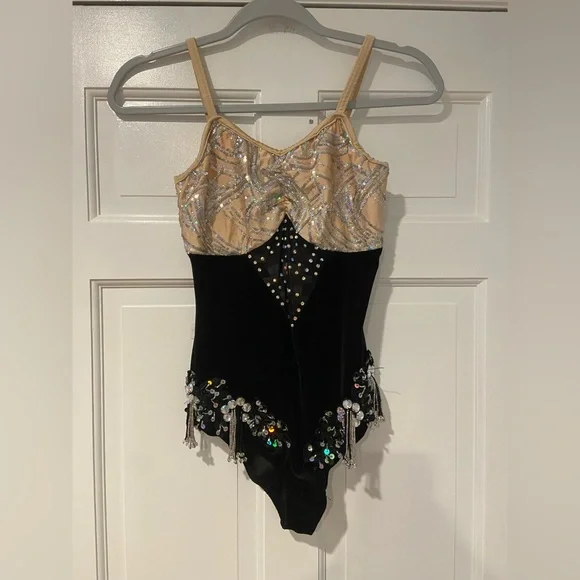 Glamour Gold and Black Sequined Dance Leotard