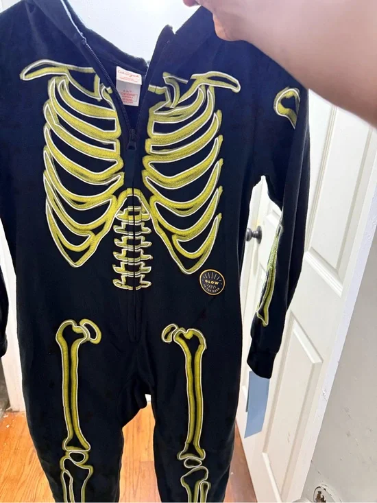 Glow-in-the-Dark Skeleton Kids Costume Onesie - Black and Yellow