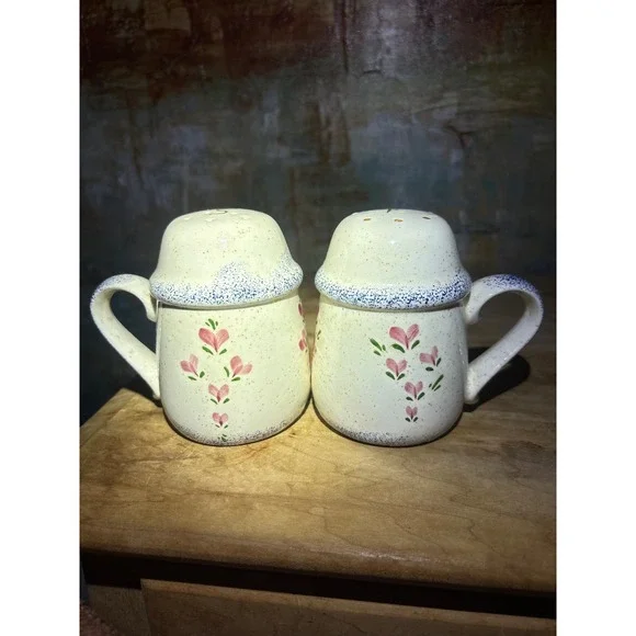 Vintage Ceramic Pro Inc 1994 Heart Salt & Pepper Shaker Set Blue Spongeware