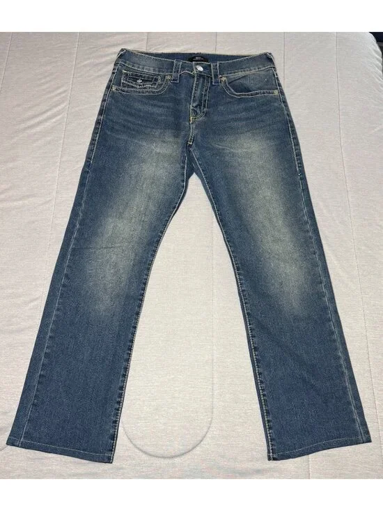 True Religion Mens Ricky Relaxed Straight Jeans Size 32 Blue Denim