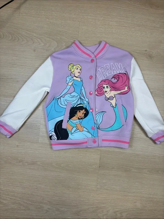 Disney Princess Bomber Jacket DREAM BIG Ariel Jasmine Cinderella Snap Closure