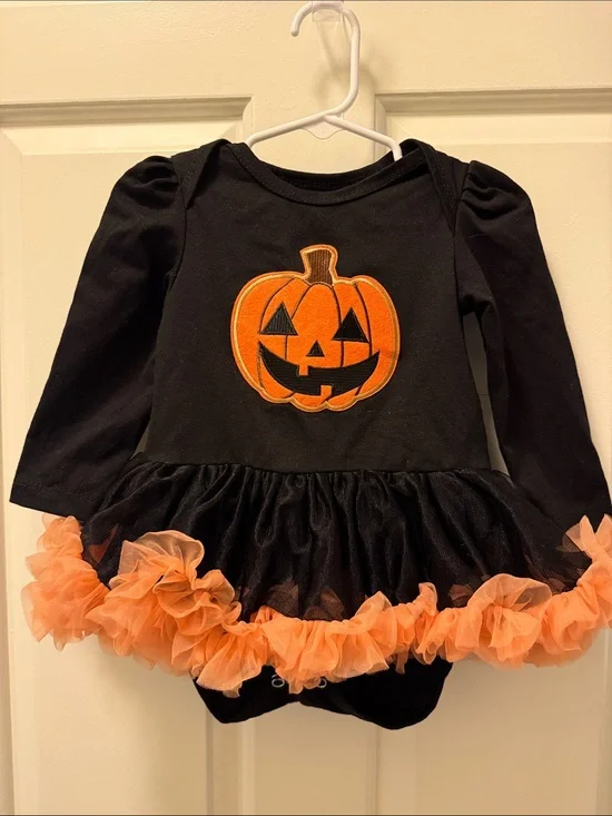 Black and Orange Pumpkin Tutu Baby Costume Bodysuit