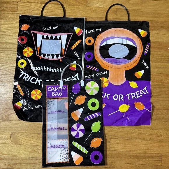 3‎ Vintage Halloween 2 Feed Me Candy 1 Cavity Large Trick or Treat Plastic Bags