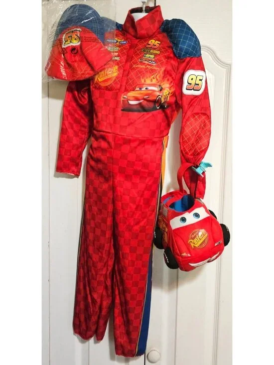Cars Lightning McQueen Muscle Costume Toddler 3T-4T Treat Basket Belt Halloween