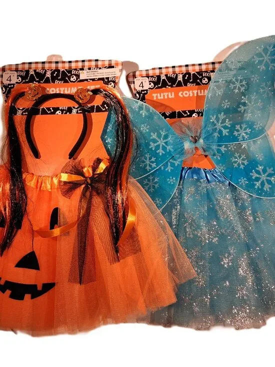 TUTU COSTUME SET  Pumpkin & Fairy Wings  2 sets included  Ages 4+ NEW  Halloween