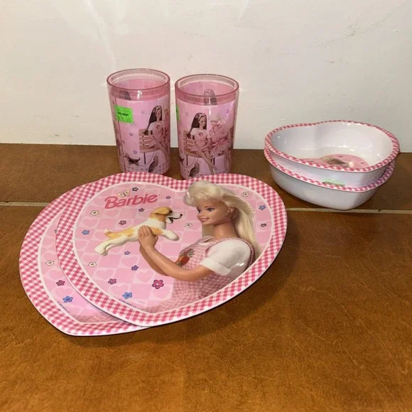 VINTAGE 1996 BARBIE 6 PIECE DINNERWARE SET BY ZAK DESIGNS PLATE CUP BOWL