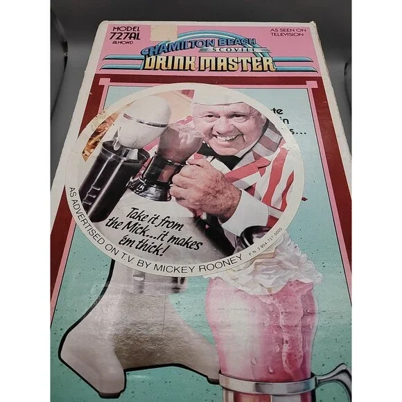 Hamilton Beach Drink Master Mixer- W/ Box & Manual~ Mickey Rooney Ad Sticker.