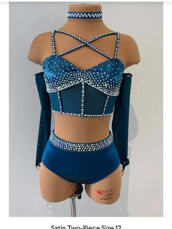 Satin Two-Piece jazz costume with Rhinestones size 12
