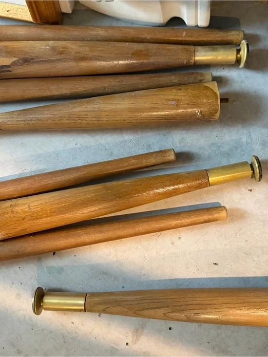 Mid-Century Style Wooden Furniture Legs with Brass Hardware - Natural Wood