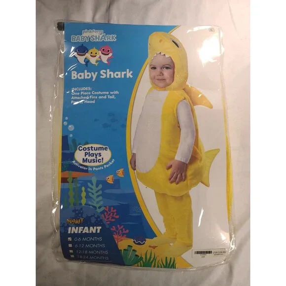 Pinkfong Baby Shark Yellow Costume Infant 0-6 Months with Sound