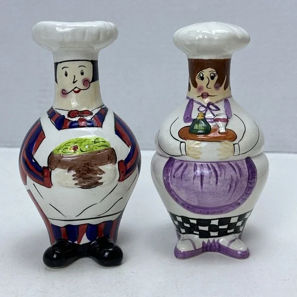 Vintage Mr & Mrs Chef Salt & Pepper Shakers Porcelain Hand Painted