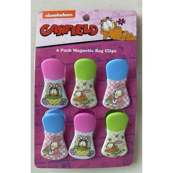 6 Pack Nickelodeon Garfield Magnetic Bag Clips Easter Spring Flowers Bunny‎ Eggs
