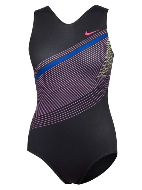 NWT Nike Girls' black Diagonal Stripe Printed Performance Tank Leotard