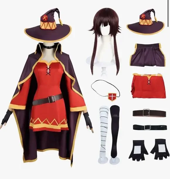 Womens Anime Witch Halloween Costume Megumin KonoSuba Full Set w/ Wig SMALL