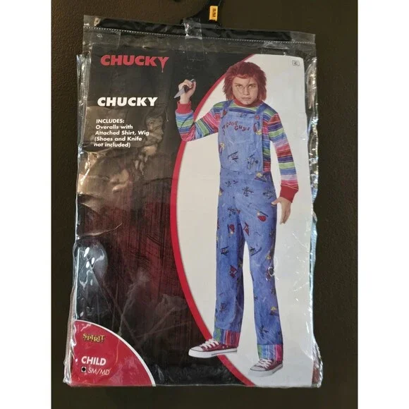 Spirit Halloween Chucky Child Costume Horror Small Medium S M Overalls Wig New