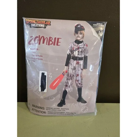 Spooktacular Zombie Baseball Halloween Costume Small 5-7 Years 5 6 7 New C15
