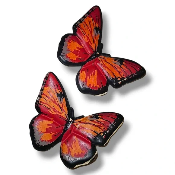 Vintage Butterfly Refrigerator Magnets Italy Rempac Puffy Plastic Set of 2