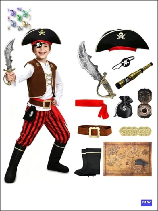 Kids Pirate Costume Dress Up Set with Accessories Halloween Pretend Play
