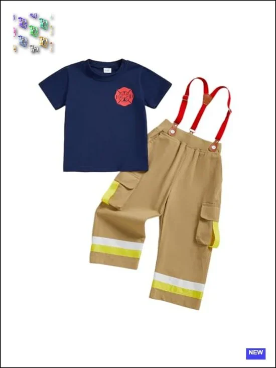 Toddler Firefighter Costume 2 Piece Set Cotton Blend Pretend Play