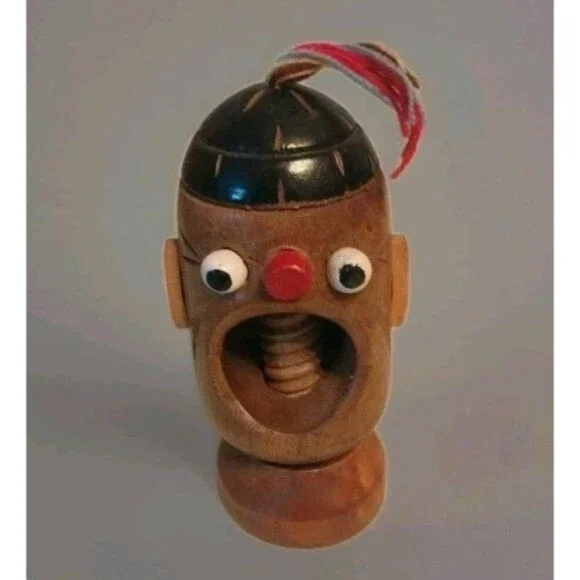 Vintage Hand Carved Wood Nutcracker Whimsical Folk Art Screw Style