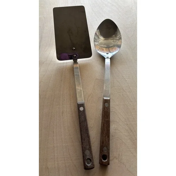 Vintage Spatula + Serving Spoon Stainless Steel Taiwan 12-13