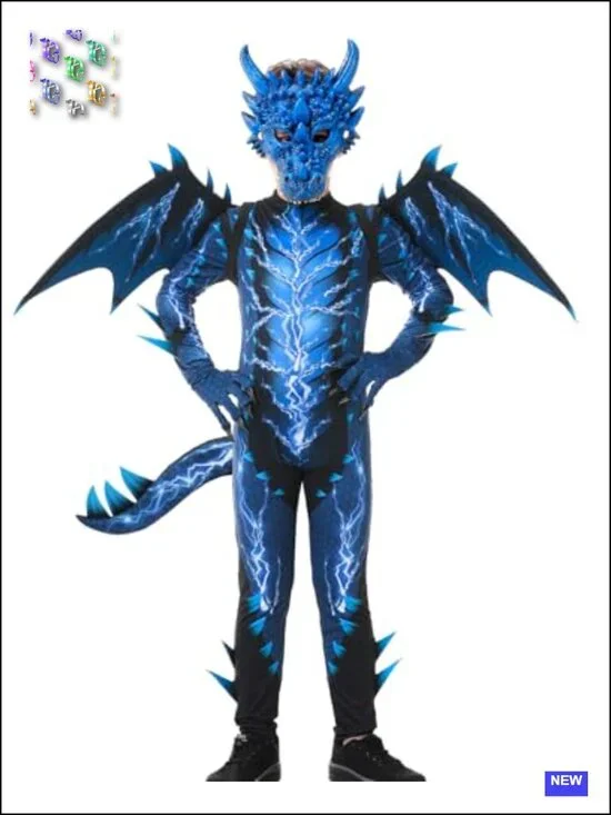 Boys Dragon Costume with Mask and Lightning Wings Halloween Fancy Dress Set