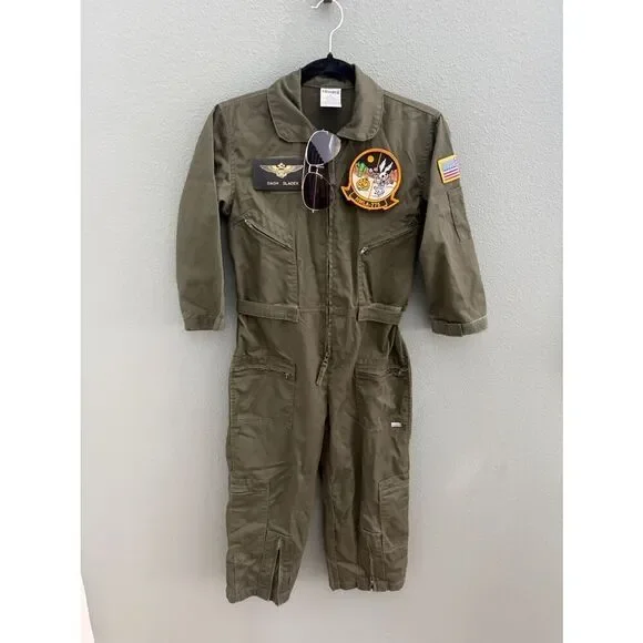TROOPER Clothing Unisex Youth L Sz 8/10 Military Flight Suit Costume Olive Green