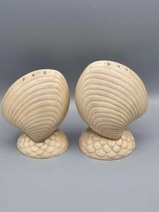 Vintage Ceramic Seashell Salt and Pepper Shakers Set