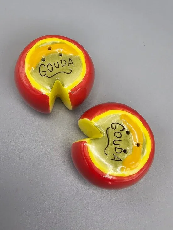 Vintage Gouda Cheese Wheel Ceramic Salt and Pepper Shakers
