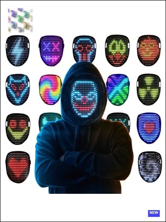 LED Light Up Mask with Gesture Sensing, Rechargeable, Adjustable for Adults Kids