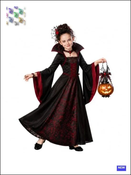 Girls Vampire Princess Dress Costume Halloween with Accessories Ages 3-12
